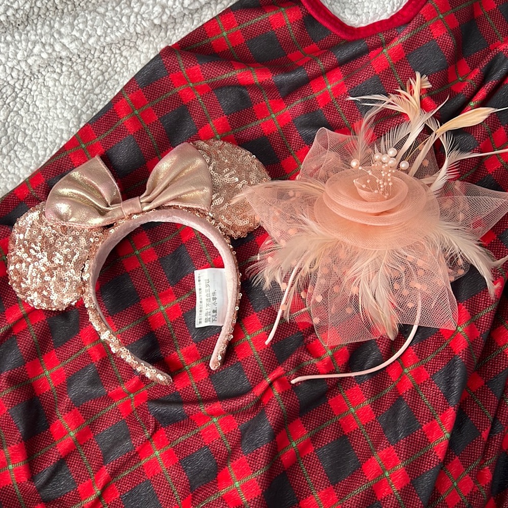 Disney Minnie Mouse Rose Gold Ears & Tea Party Headband Bundle
